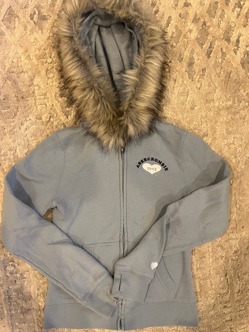 abercrombie kids light blue Hooded sweatshirt with Faux Fur Trim 11/12